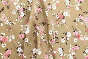 Tissu Popeline Viscose Imprimé Fleur Marjorie Beige -Au Mètre 2