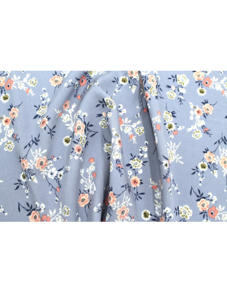 Tissu Popeline Viscose Imprimé Fleur Marjorie Gris -Au Mètre