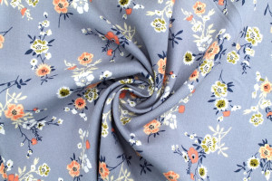 Tissu Popeline Viscose Imprimé Fleur Marjorie Gris -Au Mètre