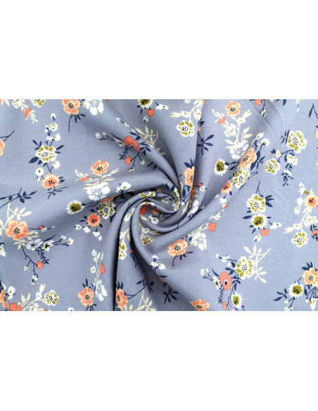 Tissu Popeline Viscose Imprimé Fleur Marjorie Gris -Au Mètre