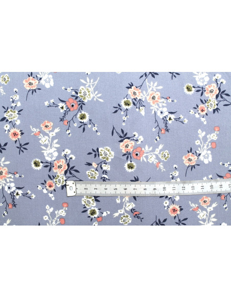Tissu Popeline Viscose Imprimé Fleur Marjorie Gris -Au Mètre
