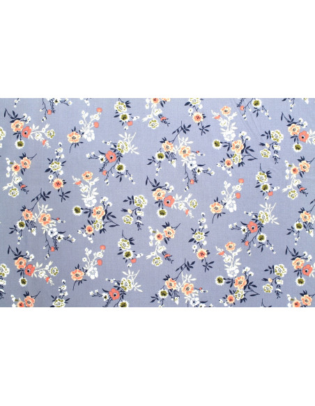 Tissu Popeline Viscose Imprimé Fleur Marjorie Gris -Au Mètre