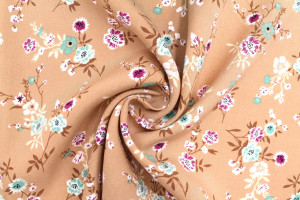 Tissu Popeline Viscose Imprimé Fleur Marjorie Camel -Au Mètre