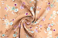 Tissu Popeline Viscose Imprimé Fleur Marjorie Camel -Au Mètre