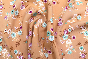 Tissu Popeline Viscose Imprimé Fleur Marjorie Camel -Au Mètre 2