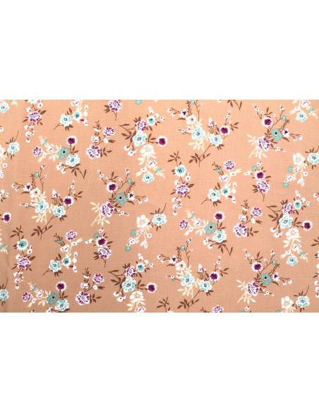 Tissu Popeline Viscose Imprimé Fleur Marjorie Camel -Au Mètre