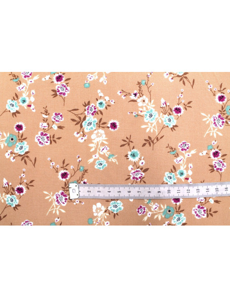 Tissu Popeline Viscose Imprimé Fleur Marjorie Camel -Au Mètre