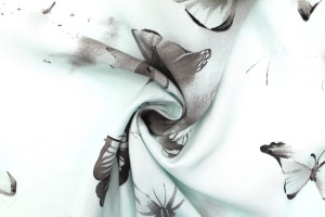 Tissu Popeline Viscose Imprimé Papillon Gris -Au Mètre
