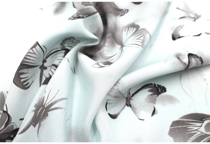 Tissu Popeline Viscose Imprimé Papillon Gris -Au Mètre
