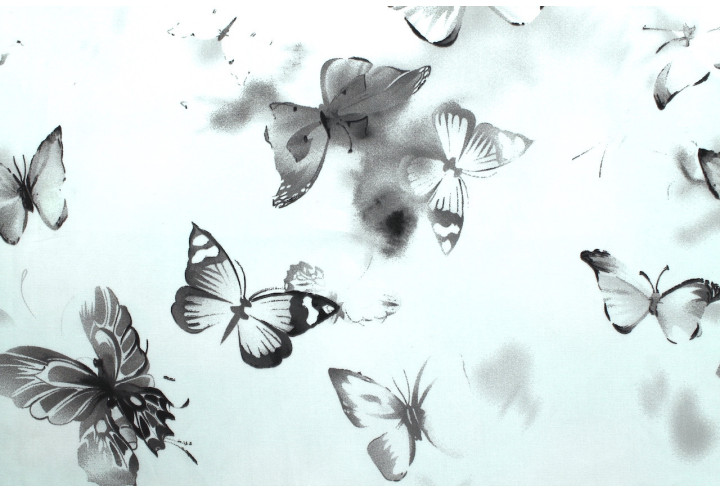 Tissu Popeline Viscose Imprimé Papillon Gris -Au Mètre