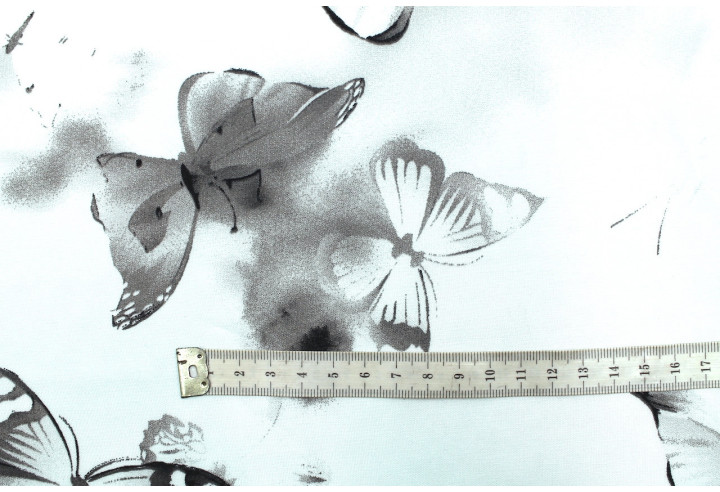 Tissu Popeline Viscose Imprimé Papillon Gris -Au Mètre