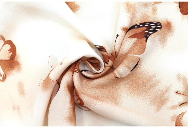 Tissu Popeline Viscose Imprimé Papillon Beige -Au Mètre