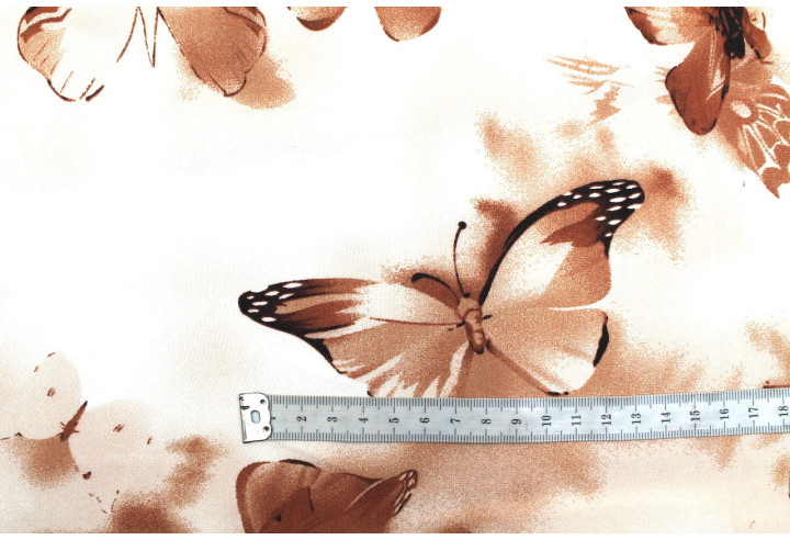 Tissu Popeline Viscose Imprimé Papillon Beige -Au Mètre