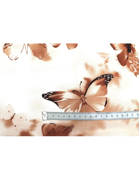 Tissu Popeline Viscose Imprimé Papillon Beige -Au Mètre
