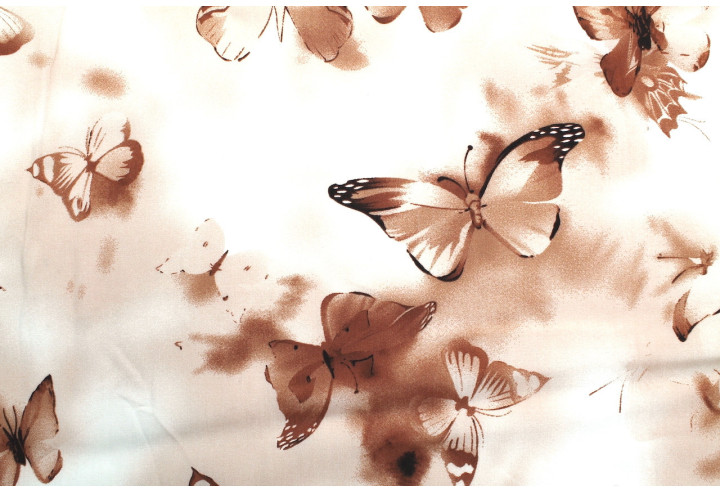 Tissu Popeline Viscose Imprimé Papillon Beige -Au Mètre