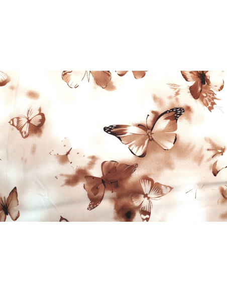 Tissu Popeline Viscose Imprimé Papillon Beige -Au Mètre