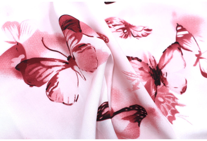 Tissu Popeline Viscose Imprimé Papillon Rouge -Au Mètre