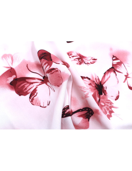 Tissu Popeline Viscose Imprimé Papillon Rouge -Au Mètre