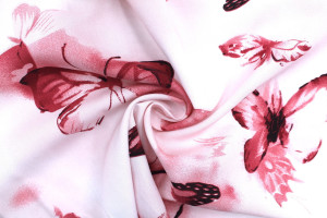 Tissu Popeline Viscose Imprimé Papillon Rouge -Au Mètre