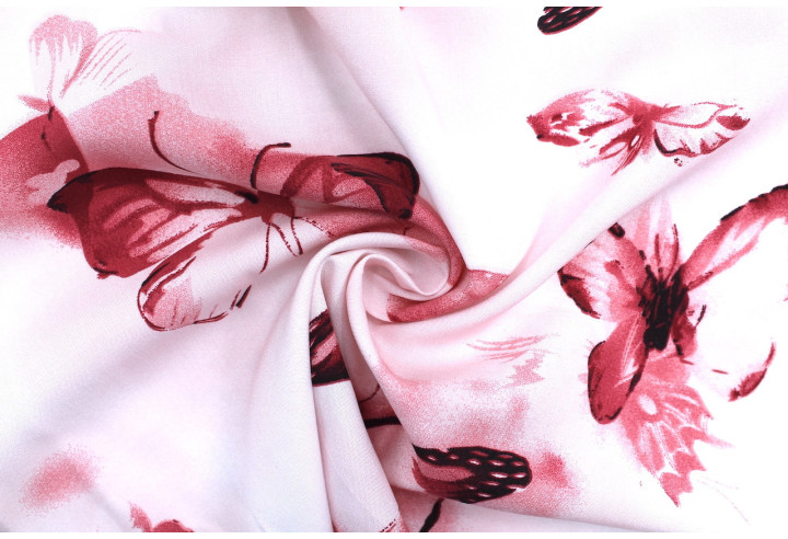 Tissu Popeline Viscose Imprimé Papillon Rouge -Au Mètre