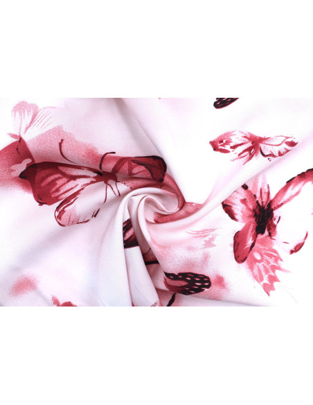 Tissu Popeline Viscose Imprimé Papillon Rouge -Au Mètre