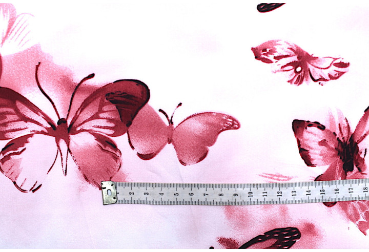Tissu Popeline Viscose Imprimé Papillon Rouge -Au Mètre