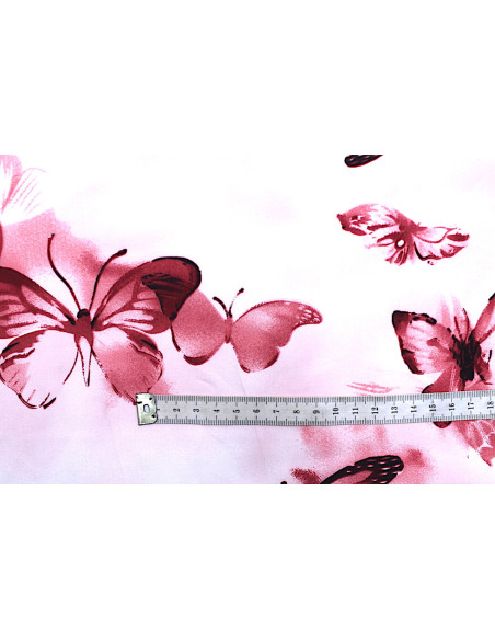 Tissu Popeline Viscose Imprimé Papillon Rouge -Au Mètre