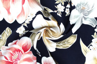 Tissu Popeline Viscose Imprimé Fleur Carla Marine -Au Mètre
