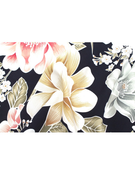 Tissu Popeline Viscose Imprimé Fleur Carla Marine -Au Mètre