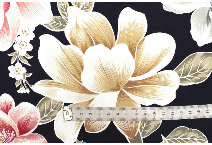 Tissu Popeline Viscose Imprimé Fleur Carla Marine -Au Mètre