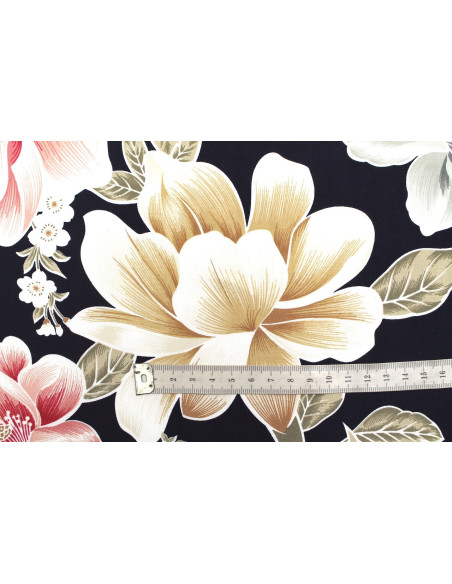 Tissu Popeline Viscose Imprimé Fleur Carla Marine -Au Mètre