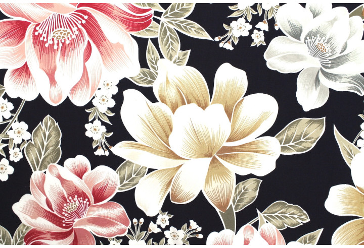 Tissu Popeline Viscose Imprimé Fleur Carla Marine -Au Mètre