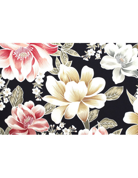 Tissu Popeline Viscose Imprimé Fleur Carla Marine -Au Mètre