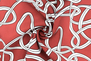 Tissu Popeline Viscose Imprimé Sangles Rouge -Au Mètre