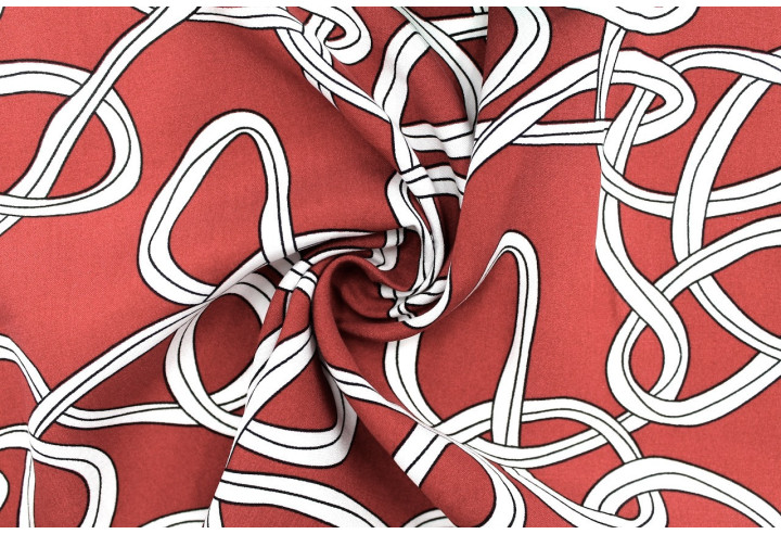 Tissu Popeline Viscose Imprimé Sangles Rouge -Au Mètre