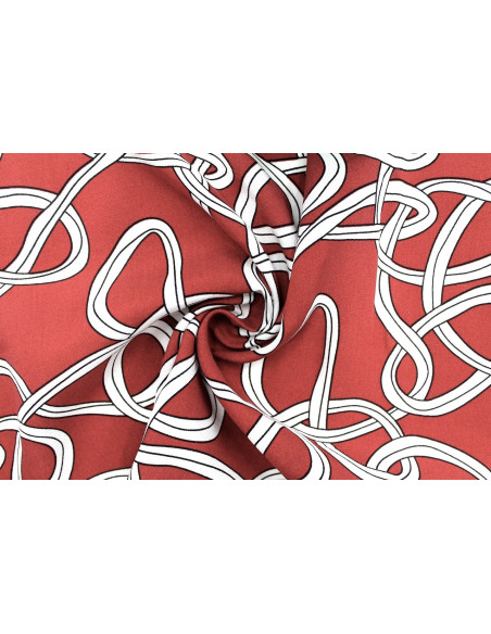 Tissu Popeline Viscose Imprimé Sangles Rouge -Au Mètre