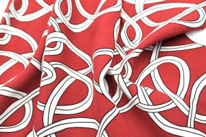 Tissu Popeline Viscose Imprimé Sangles Rouge -Au Mètre 2