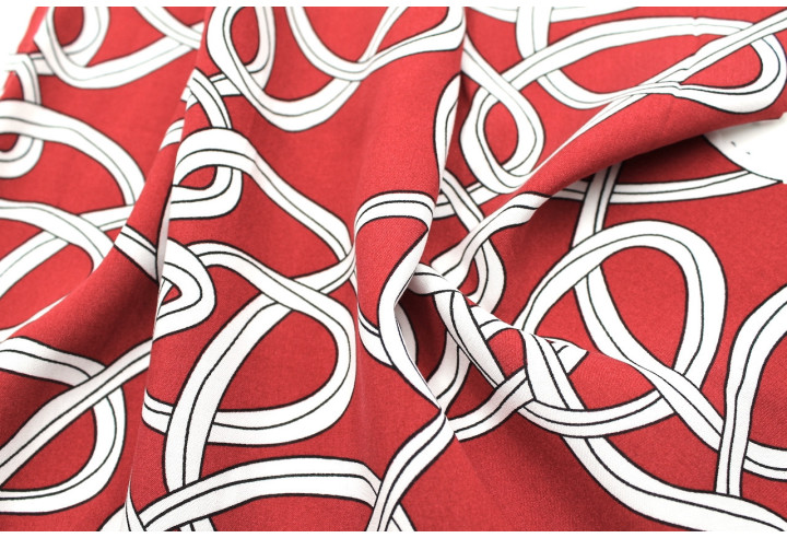 Tissu Popeline Viscose Imprimé Sangles Rouge -Au Mètre