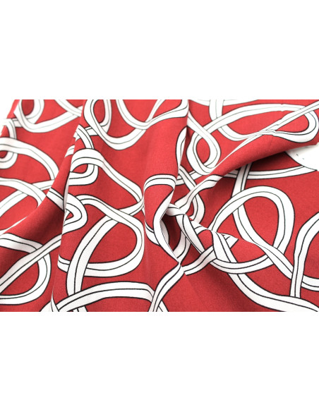 Tissu Popeline Viscose Imprimé Sangles Rouge -Au Mètre