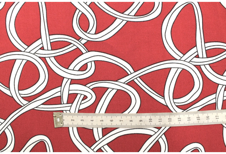 Tissu Popeline Viscose Imprimé Sangles Rouge -Au Mètre