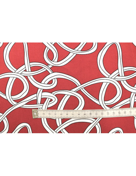 Tissu Popeline Viscose Imprimé Sangles Rouge -Au Mètre