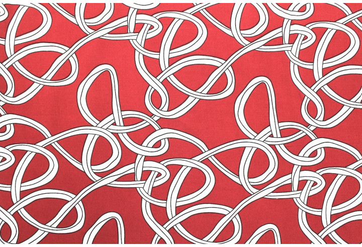 Tissu Popeline Viscose Imprimé Sangles Rouge -Au Mètre