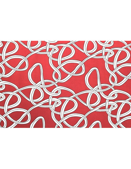 Tissu Popeline Viscose Imprimé Sangles Rouge -Au Mètre