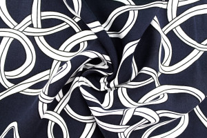 Tissu Popeline Viscose Imprimé Sangles Marine -Au Mètre