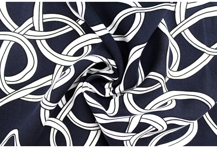 Tissu Popeline Viscose Imprimé Sangles Marine -Au Mètre