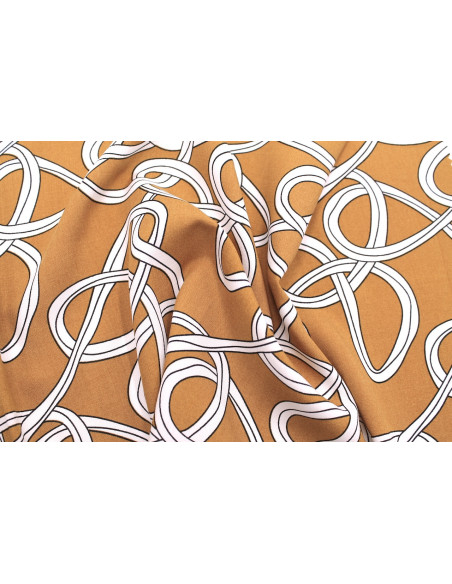Tissu Popeline Viscose Imprimé Sangles Camel -Au Mètre