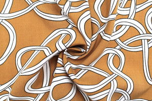 Tissu Popeline Viscose Imprimé Sangles Camel -Au Mètre