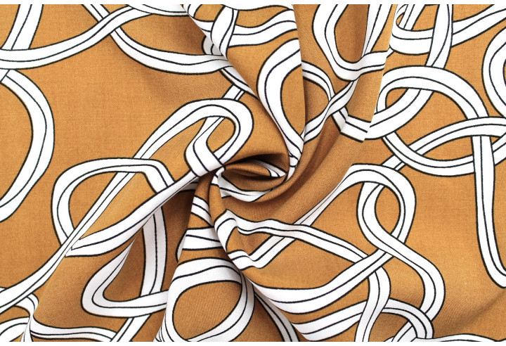 Tissu Popeline Viscose Imprimé Sangles Camel -Au Mètre