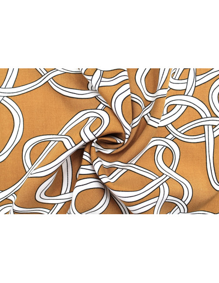 Tissu Popeline Viscose Imprimé Sangles Camel -Au Mètre