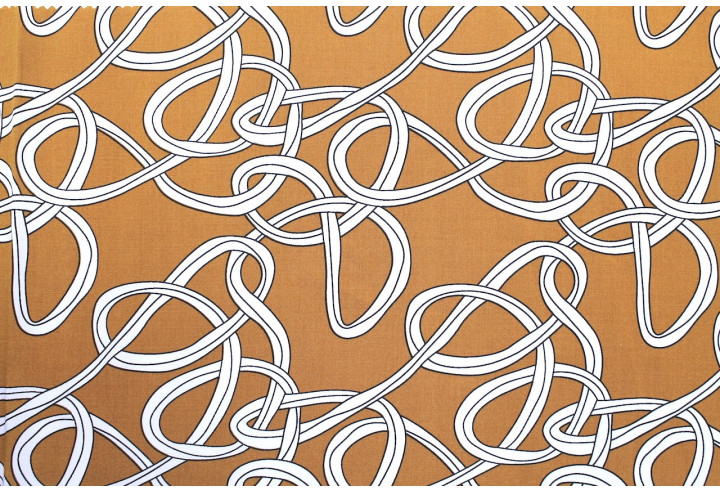 Tissu Popeline Viscose Imprimé Sangles Camel -Au Mètre